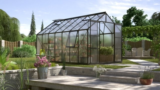 Vitavia Gewächshaus Jupiter 11500 in Schwarz mit 11,5 m² Fläche und Polycarbonat-Verglasung - Bild 1