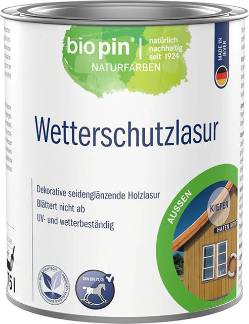 Biopin Wetterschutzlasur Kiefer wasserbasiert transparent seidenmatt 0,75 l - Bild 1