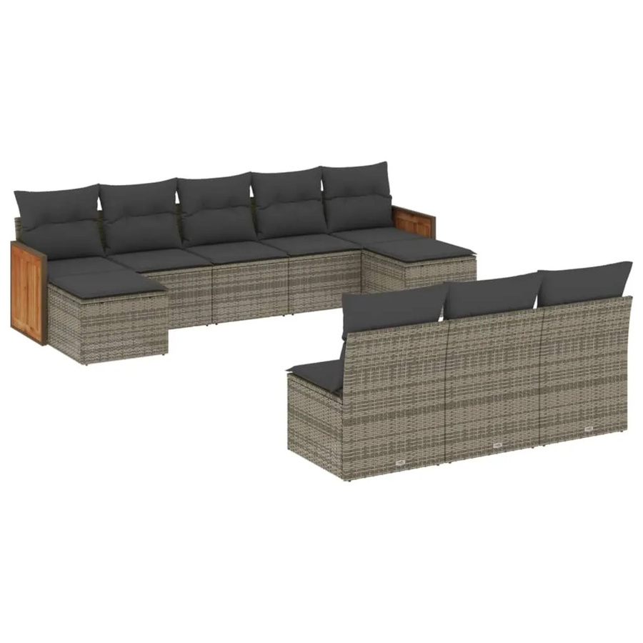 vidaXL 10-teilige Garten-Sofagarnitur aus Polyrattan in Grau mit Kissen und Akazienholz - Bild 2