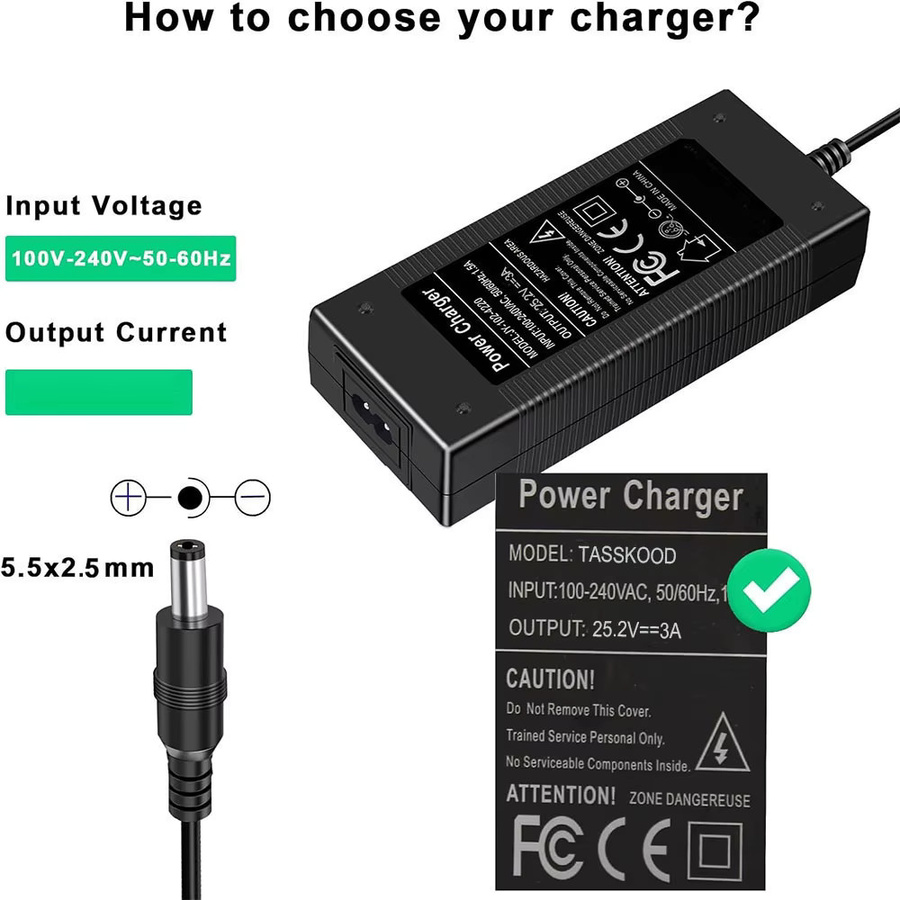 Li-Ionen-Ladegerät für 6S Lithium-Ionen-Akkupacks mit 25,2V 3A 5A und DC 5,5x2,1mm Anschluss in Schwarz - Bild 3