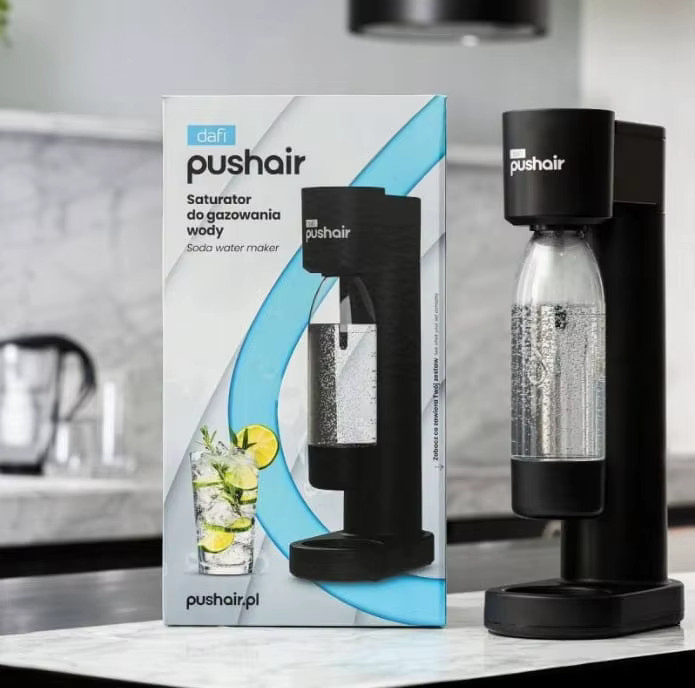 Dafi PushAir Wassersätzer in Schwarz und Weiß mit 1x 0,7 l Flasche und CO2-Patronenset - Bild 4