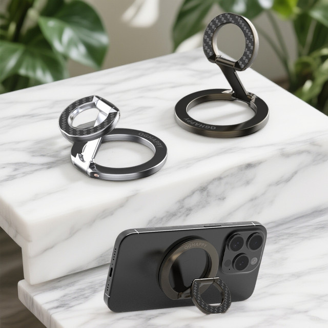 YTDMEN MagSafe Telefon-Fingerringhalter magnetisch und faltbar für iPhone 16, 15, 14 in Schwarz oder Silber - Bild 1