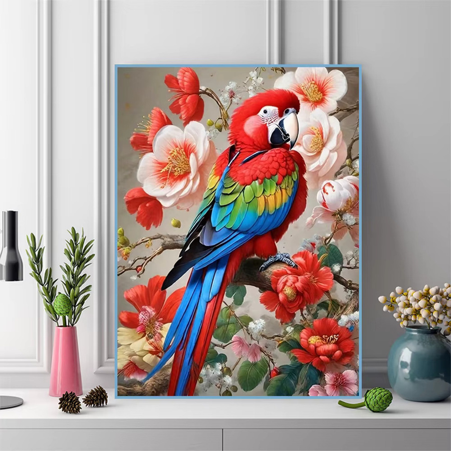 EverShine 5D-Diamantgemälde Papagei und Blumen als Mosaik-Bild mit quadratischen Strasssteinen in Multicolour, Breite: 30,0 cm, Höhe: 20,0 cm - Bild 3