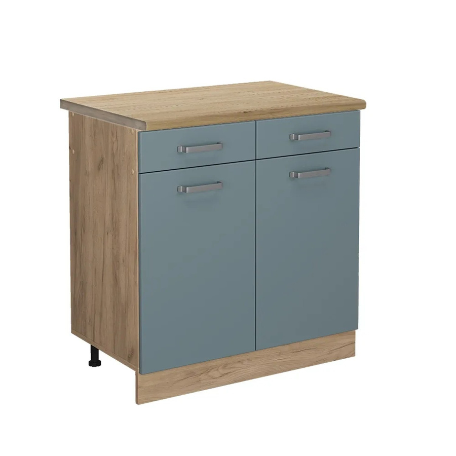 Vicco Küchenunterschrank R-Line in Blau-Grau und Eiche mit Goldakzenten, B/T/H: 80 x 60 x 76,6 cm - Bild 2