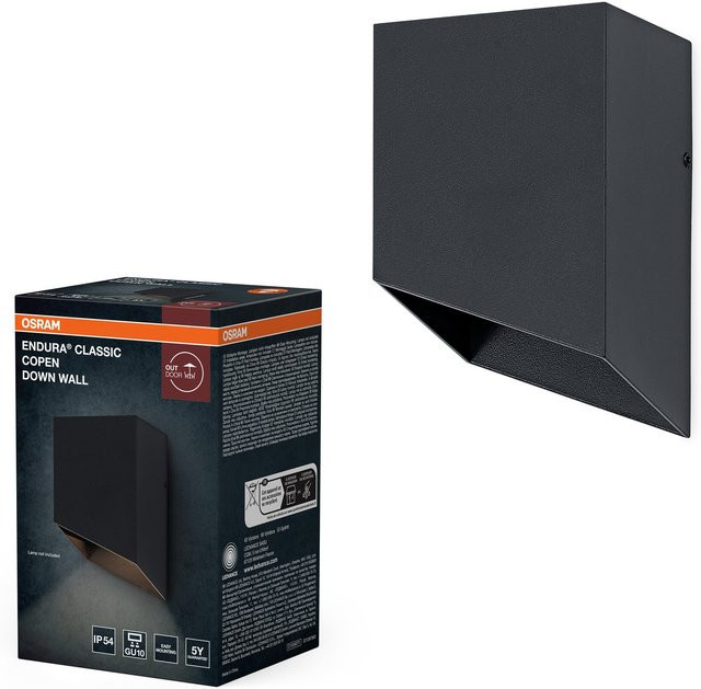 Osram Außenwandleuchte in Dunkelgrau mit GU10-Fassung, Aluminiumgehäuse und Glasabdeckung, B/T/H: 7,3 x 8,4 x 13,5 cm - Bild 1