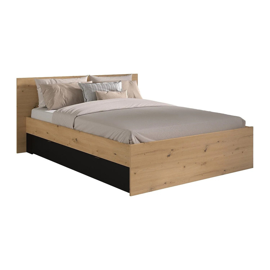Vente-unique Bettrahmen Varly mit Schubladen in Schwarz und Naturfarben Hell, B/T/H: 160 x 200 cm - Bild 2