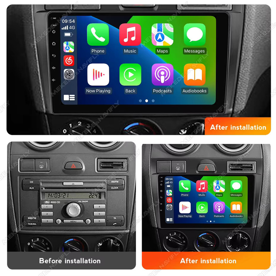 TomoStrong Android 14 Autoradio für Ford Fiesta MK5 2002 - 2008 mit 2GB RAM, 32GB Speicher, GPS, Bluetooth und kabellosem CarPlay in Schwarz - Bild 2
