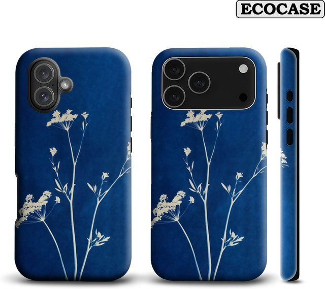 Cyanotype Botanical Art Handyhülle für iPhone 17 16 15 14 13 12 11 Pro Max Plus mit doppelschichtiger Rückseite in Blau - Bild 1