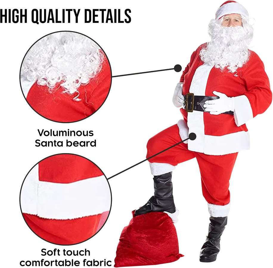 Hangchen Family Deluxe-Weihnachtsmann-Kostümset, 11-teiliges Set, Rot, Bunt / Mehrfarbig - Bild 4