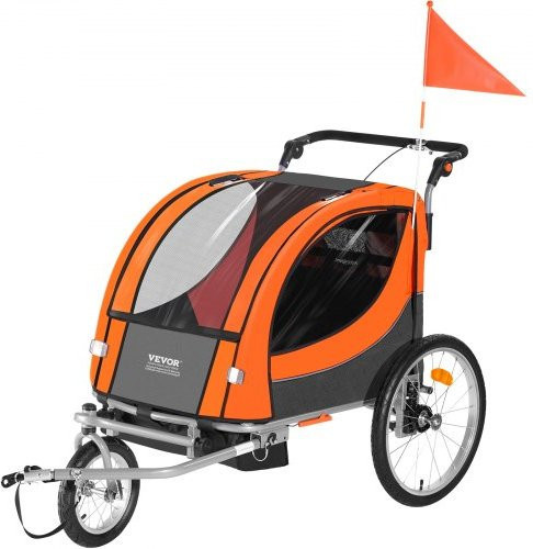 VEVOR Bike Trailer für Kleinkinder und Kinder, 2-in-1 Canopy Carrier, Orange und Grau - Bild 1