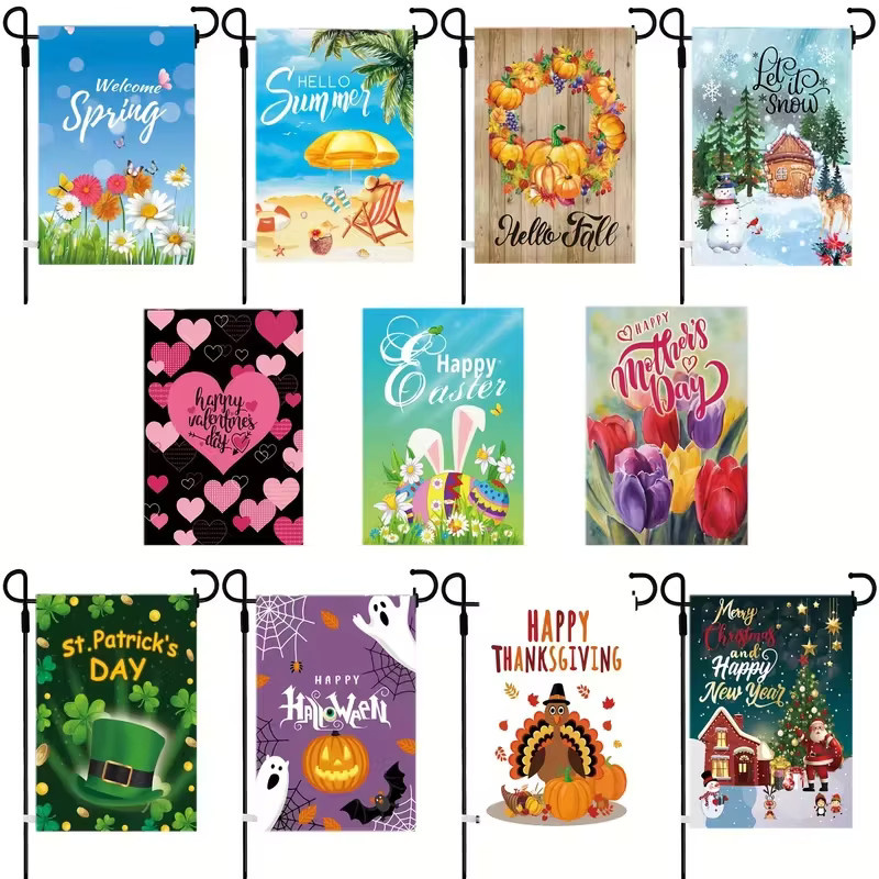 VIKAMA 11-teiliges Gartenflaggen-Set für St. Patrick's Day und Valentinstag als Partyzubehör für den Außenbereich, B/H: 30 x 45 cm - Bild 1