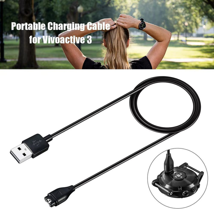 USB-Ladekabel für Garmin Fenix 6S, Fenix 6, Fenix 5 Plus, Fenix 5X und Vivoactive 3, Schwarz, Länge: 1 m - Bild 2