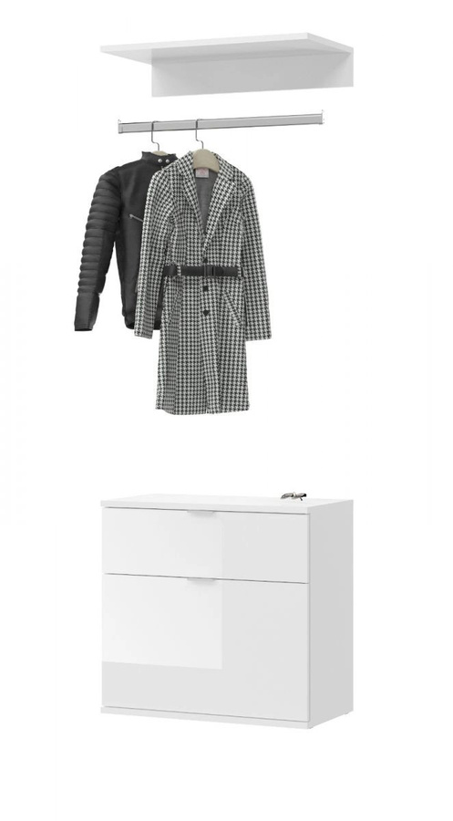 Inn.Furn Garderoben-Set SystemX in Weiß Hochglanz mit Kleiderstange und Sitzbank, B/T/H: 61 x 34 x 62 cm - Bild 1