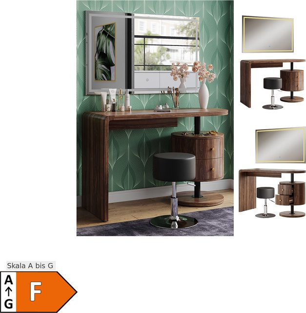 Vicco Schminktisch Lara in Eiche rustikal mit LED-Spiegel und Hocker, Breite: 120 cm - Bild 1