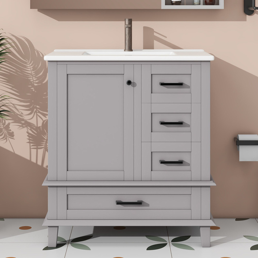 Bodenstehender Badezimmerschrank NK Space mit Waschbecken in Grau, moderner Stauraum mit Türen und Schubladen, B/T/H: 76 x 46 x 83,5 cm - Bild 2