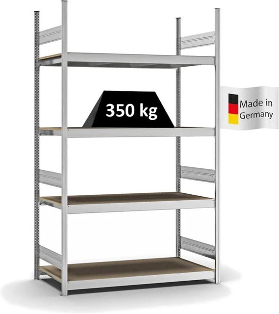 PROREGAL Weitspannregal Stecksystem T-Profil in Silber, verzinkt, 4 Ebenen mit Spanplatten, H x B x T: 250 x 150 x 60 cm - Bild 1