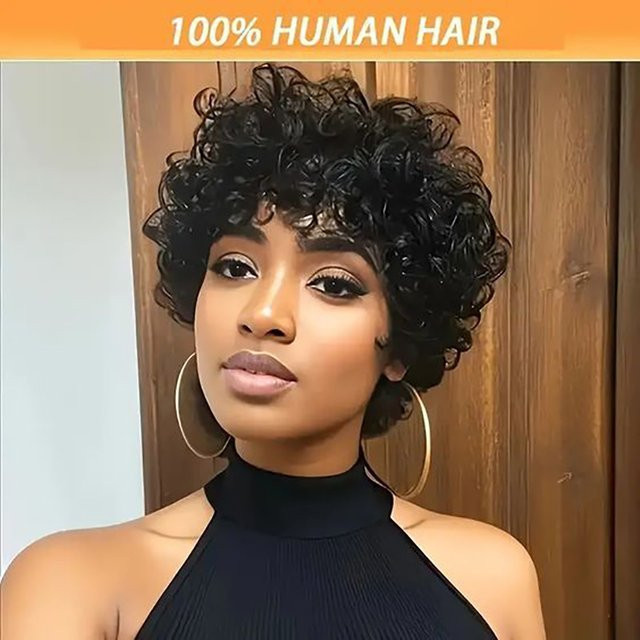 OYM HAIR Wasserwellen-Echthaar-Perücke, Pixie-Schnitt, Damen - Bild 1