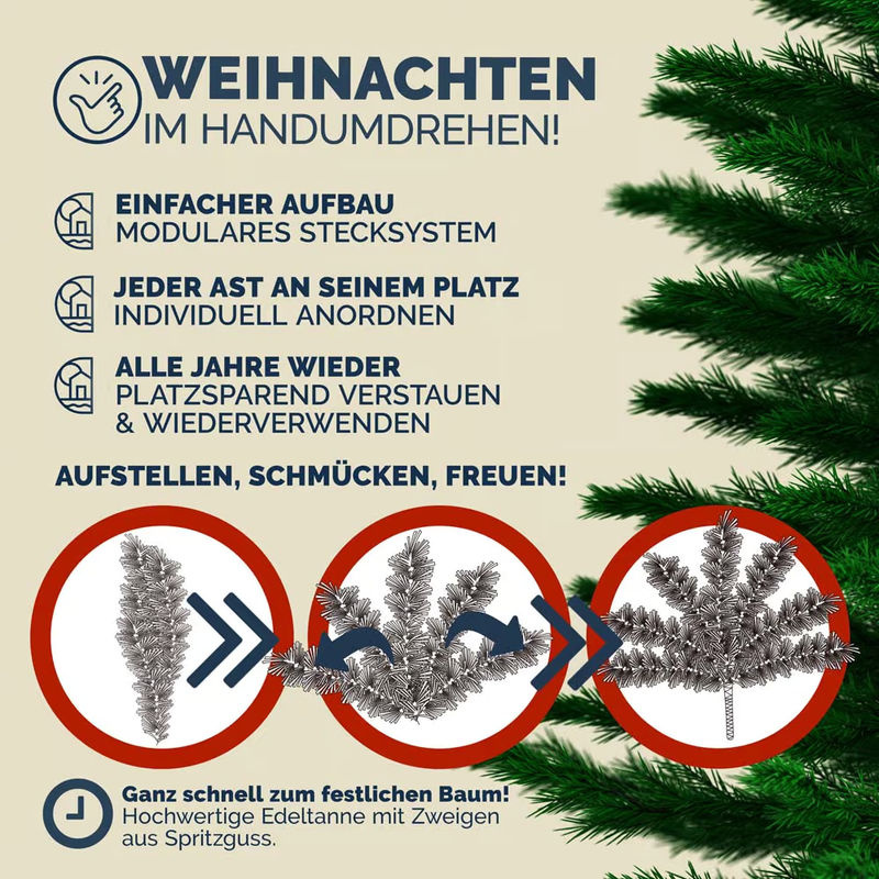 Casaria Künstlicher Weihnachtsbaum in Grün mit realistischer PE-Edeltanne Optik, Höhe: 140 cm - Bild 2
