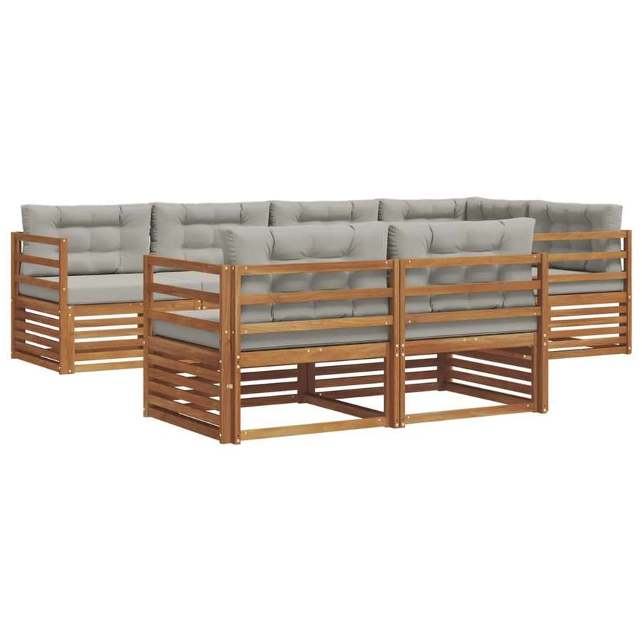 vidaXL Outdoor-Sofagarnitur aus Akazienholz mit Kissen, 22-teiliges Set, Natur und Hellgrau - Bild 2