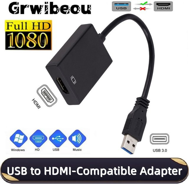 GRWIBEOU USB 3.0 zu HDMI Konverter HD 1080P Audio-Video-Adapter in Schwarz für PC und Laptop - Bild 1