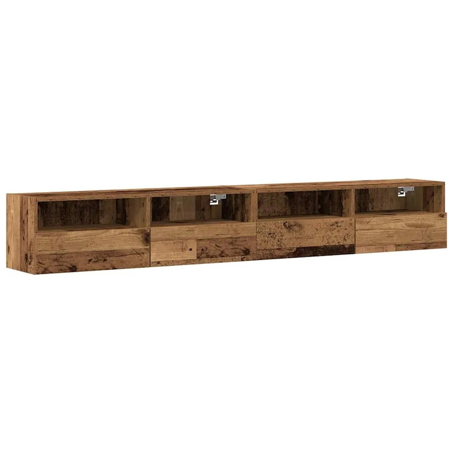 vidaXL Wand-TV-Schrank Set aus 2 Stück in Altholz-Optik Braun, moderner Wand-TV-Schrank aus Holzwerkstoff mit Türen und Regalfächern, B/T/H: 100 x 30 x 30 cm - Bild 2