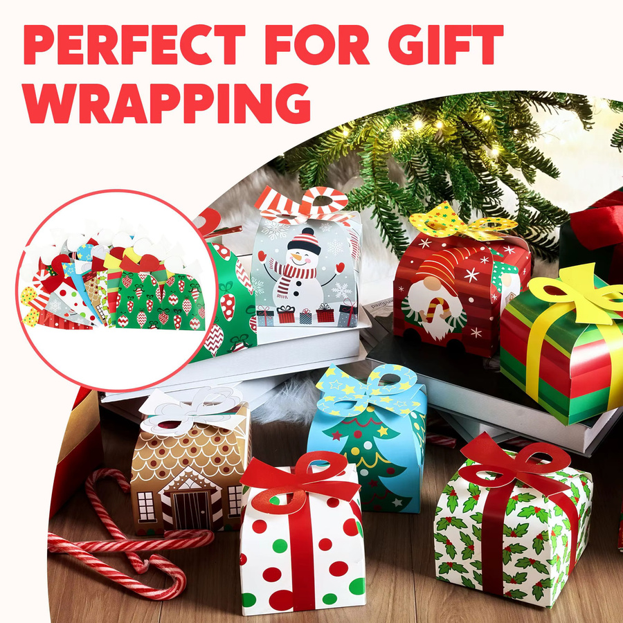 24 Stück Weihnachtsgeschenkboxen aus Papier in Dreiecksform mit Etikett und Band, Mehrfarbig - Bild 3