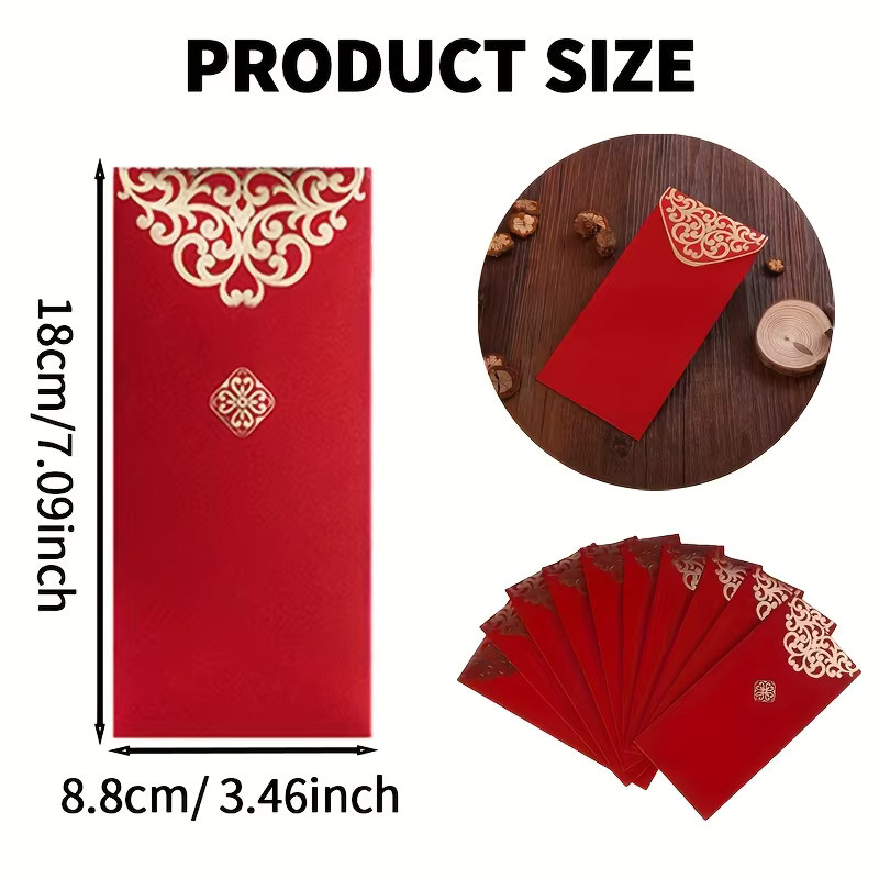 Set mit 10 roten Umschlägen mit Blumenmuster im chinesischen Design, B: 18 cm, H: 8,8 cm - Bild 2