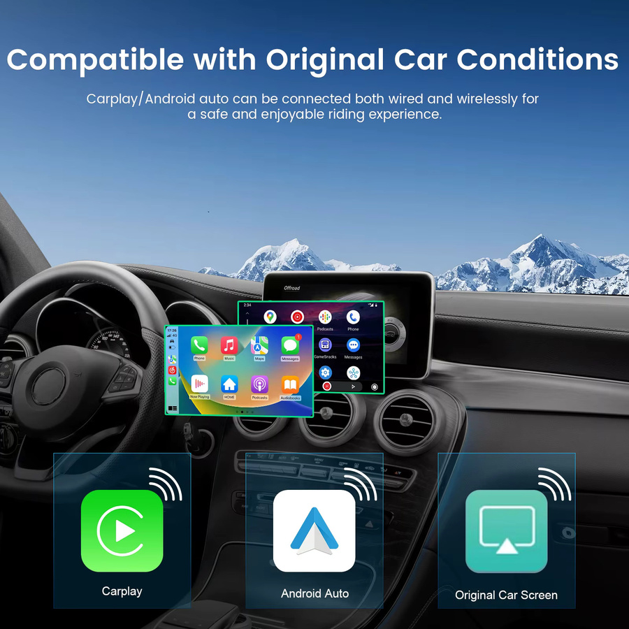 Podofo Kabelloses CarPlay und Android Auto Nachrüstkit für Mercedes Benz NTG 5.0/5.1/5.2 C-Klasse W205 und GLC in Schwarz mit Rückfahrkamera-Unterstützung - Bild 2