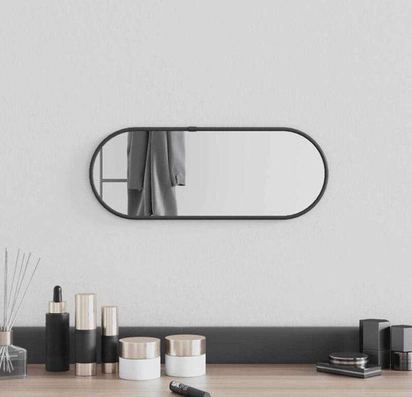Ovaler Wandspiegel von Vidaxl in Schwarz, minimalistisches Design aus Glas und Kunststoff, Breite: 40 cm, Höhe: 15 cm - Bild 1