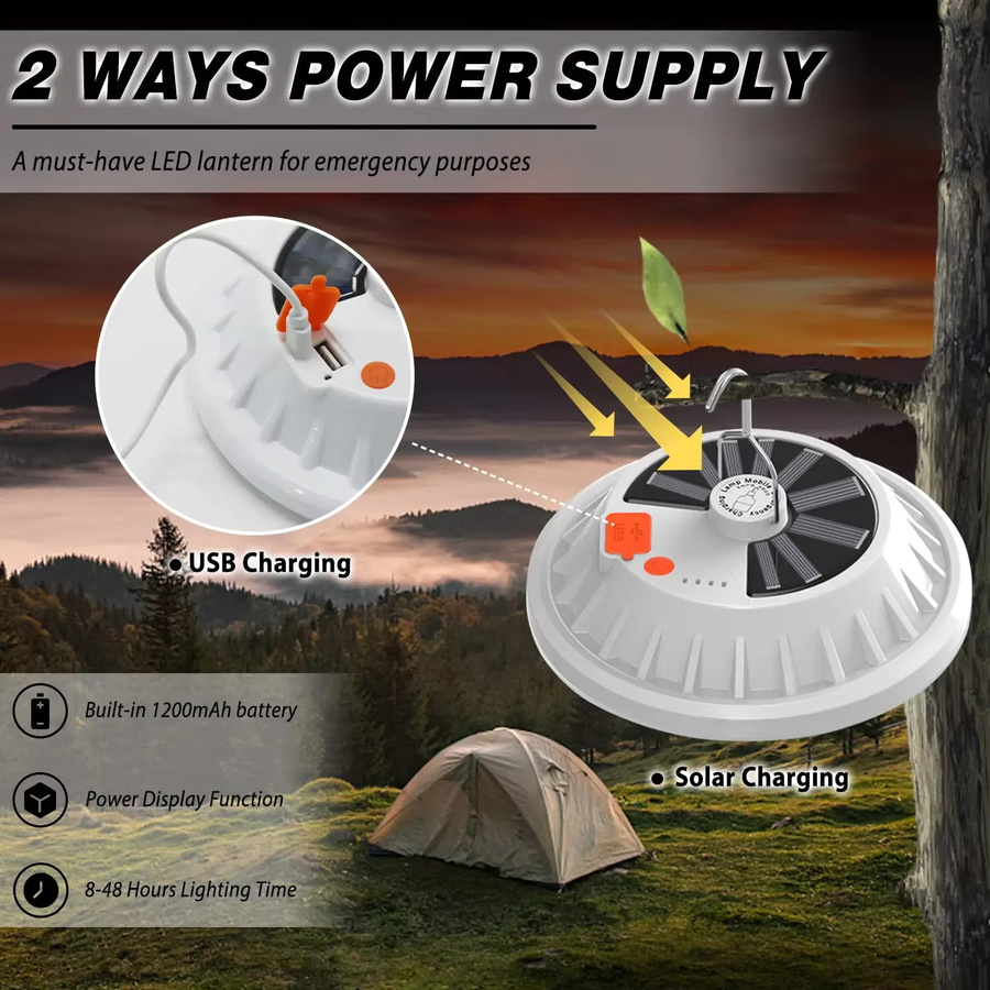 XIWANGFIRE Solar Campinglaterne mit 120 LEDs, tragbares LED-Licht mit Fernbedienung, Powerbank-Funktion und Haken in Weiß - Bild 2