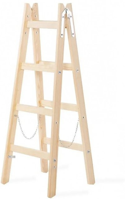 PROREGAL Wood Double Giraffe Holz-Sprossen-Stehleiter mit Sicherheitskette, 2 x 4 Sprossen, Höhe: 132 cm, Braun/Beige - Bild 1