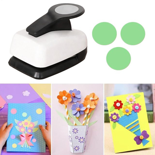 Runder Lochstanzer und Prägeschneider in Weiß für Scrapbooking, Basteln und Büroarbeiten - Bild 1