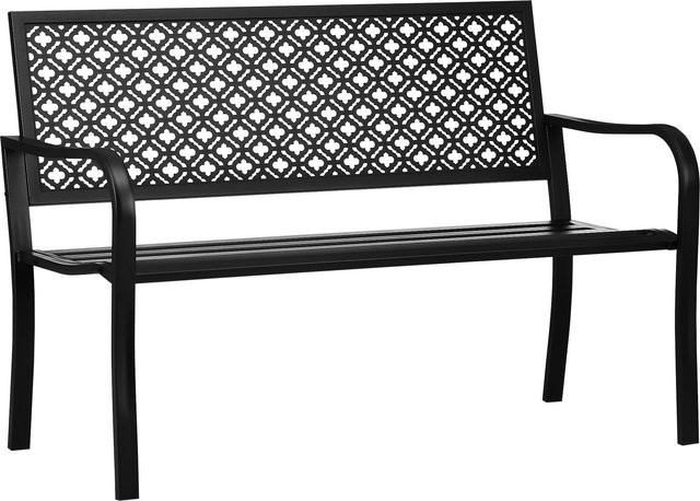 Outsunny Gartenbank 2-Sitzer Parkbank mit Rückenlehne und Armlehnen aus Stahl in Schwarz mit Blumenmuster, B/T/H: 127 x 63 x 83 cm - Bild 1