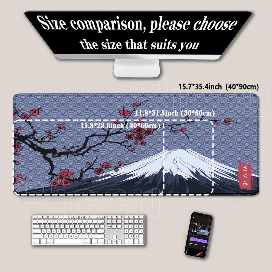 Riccu Mauspad Mount Fuji Japanisches Sakura Design Multicolour XXL Schreibtischunterlage - Bild 2