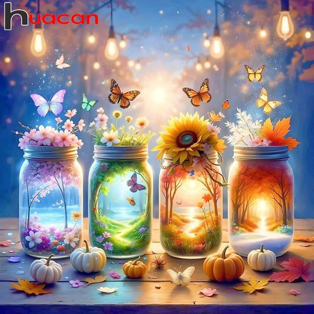 Huacan DIY Diamantmalerei 5D Mosaik Set mit floralem Naturmotiv in Mehrfarben - Bild 1