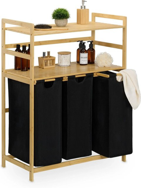 Relaxdays Wäschekorbregal aus Bambus in Natur mit 2 Ablagen, B/T/H: 80 x 40 x 105 cm - Bild 1
