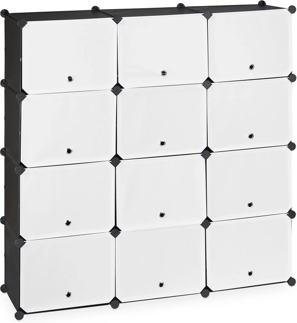Relaxdays Schuhschrank Stecksystem mit 24 Fächern aus Kunststoff und Metall in Schwarz und Weiß, B/T/H: 125 x 125 x 32 cm - Bild 1