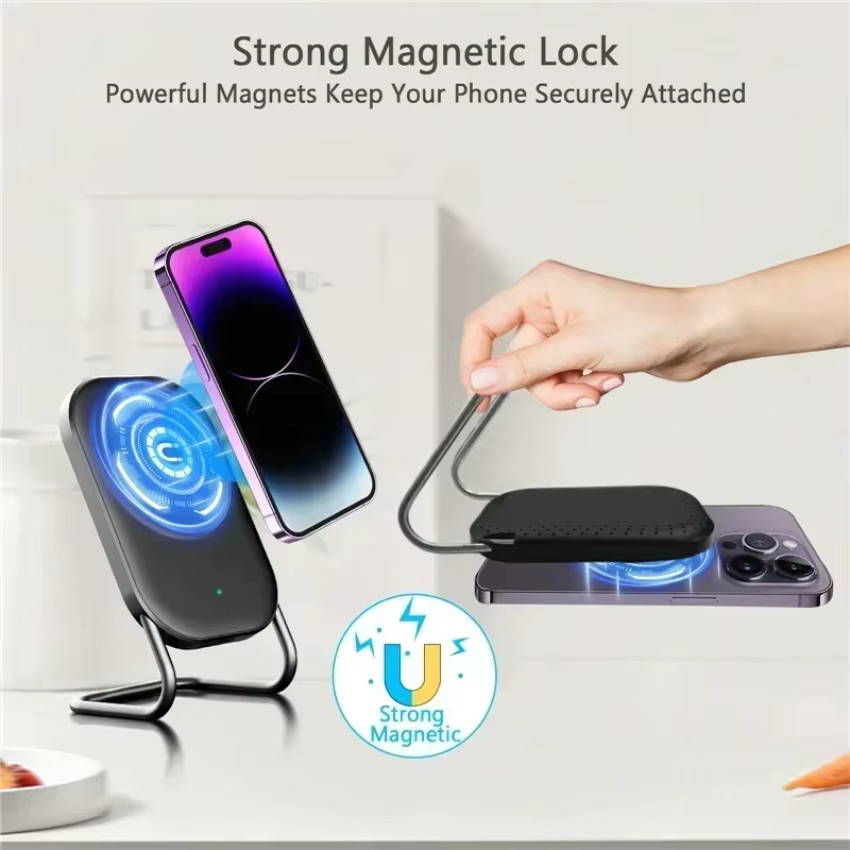 Muzisn Magnetisches kabelloses Ladegerät in Schwarz mit verstellbarem Desktop-Ständer und Schnellladefunktion für iPhone 17, 16, 15, 14 und 13 Serien - Bild 2