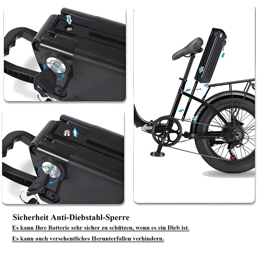 Aleaivy Silver Fish Lithium-Akku 48V mit integriertem BMS für faltbare Citybikes (250W-1000W Motor), inklusive 2A Ladegerät, Farben: Silber/Schwarz - Bild 6