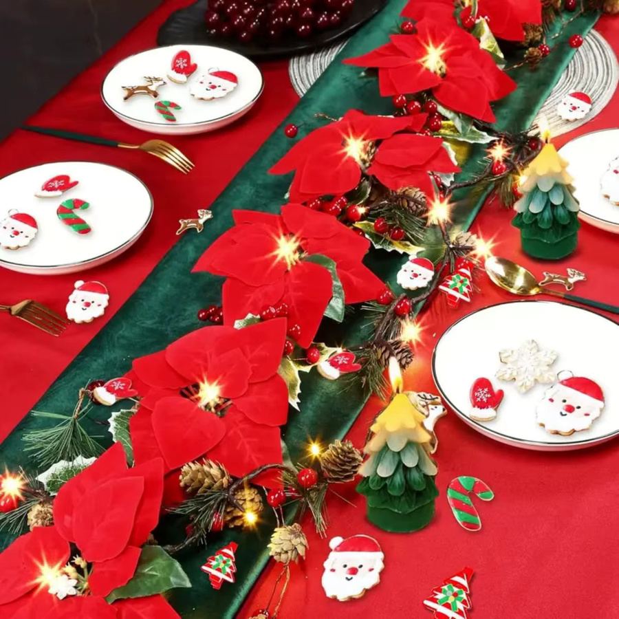 Peach Forest Künstliche Weihnachtsstern-Girlande mit roten Beeren und Stechpalmenblättern in Rot - Bild 2