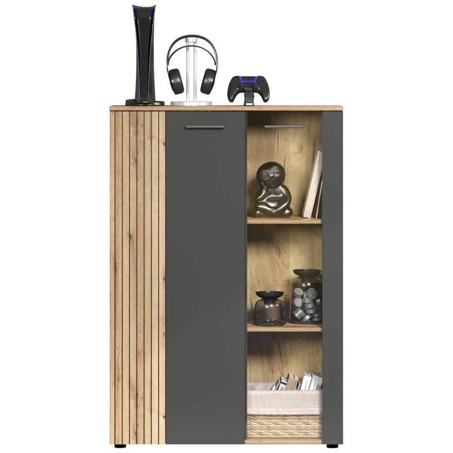 Vitrinenschrank Esteban von ebuy24 in Anthrazit und Eiche mit Glastüren, B/H/T: 90 x 132 x 34 cm - Bild 2