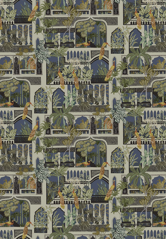 Josephine Munsey Tapete Peacock Arches in Petrol mit botanischem Design und geometrischem Muster - Bild 2