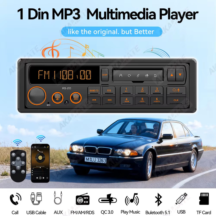 AKAMATE Retro-Stil Autoradio mit Bluetooth, AUX, FM/AM/RDS, USB und Sprachsteuerung in Schwarz - Bild 3