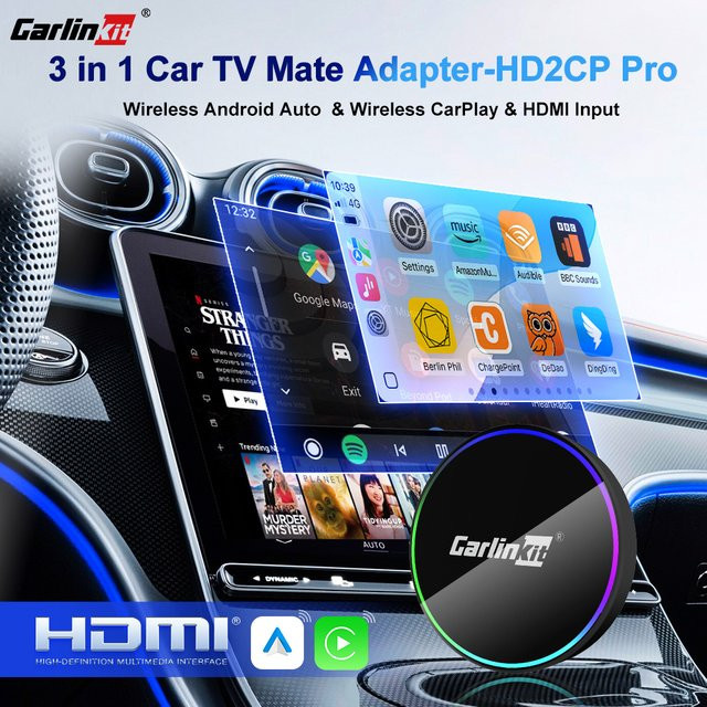 CarlinKit HD2CP Pro 3-in-1 Smart Car Box für Wireless Android Auto, CarPlay und HDMI 2K Video Streaming in Schwarz - Bild 1