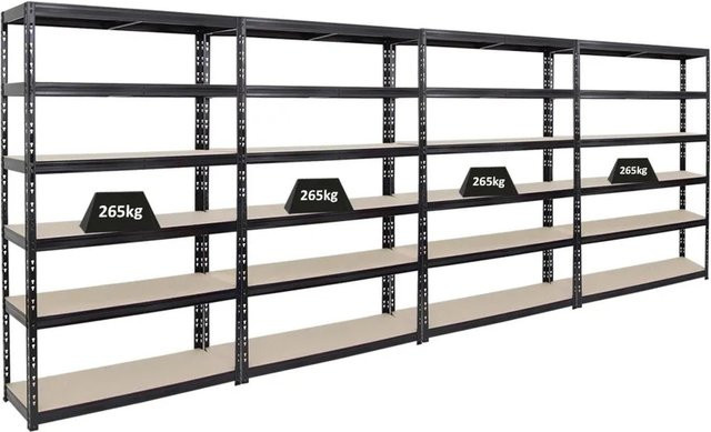 PROREGAL Schwerlastregal Giant Tiger 4er Set, Schwarz, 6 Ebenen, H x B x T: 200 x 120 x 40 cm - Bild 1