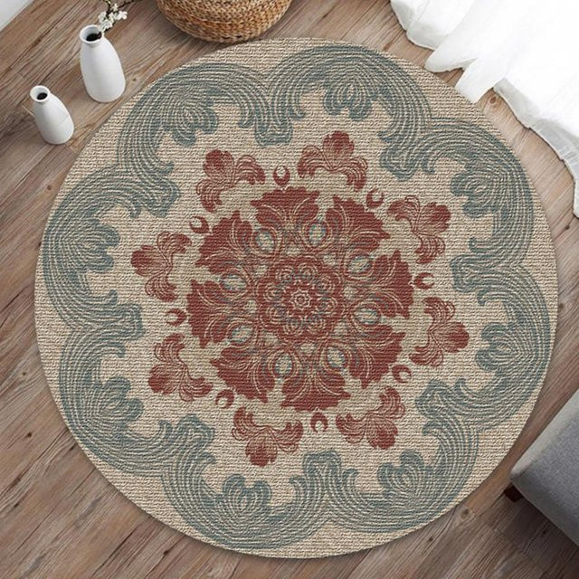 Runder Teppich BestDream001 in Beige, rutschfeste und waschbare Bodenmatte aus Polyester für Wohnzimmer und Schlafzimmer, Durchmesser: 100 cm - Bild 1