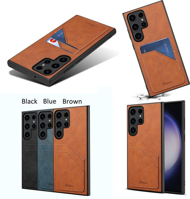 EUCAGR Luxus Retro Brieftasche Telefonhülle aus PU Leder mit Kartenhalter für Samsung Galaxy S25 Ultra, S25 Plus und S25 in Blau - Bild 1