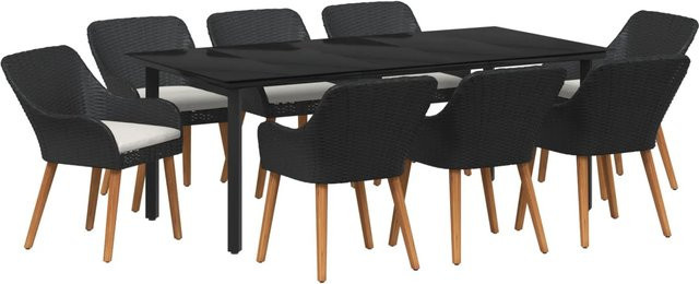 vidaXL 9-teilige Garten Essgruppe aus Polyrattan in Schwarz, modernes Design für Terrasse und Balkon - Bild 1