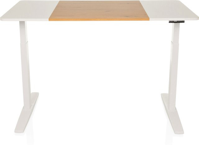 hjh OFFICE Schreibtisch STAND T3 elektrisch höhenverstellbar mit MDF Platte in Weiß und Eiche - Bild 1