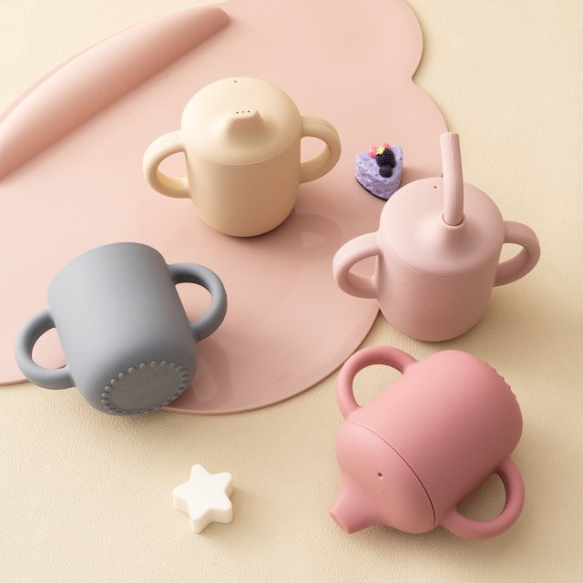 Trinkbecher aus Silikon für Babys mit Doppeldeckel und Wasserflasche, BPA-frei, Blau - Bild 1